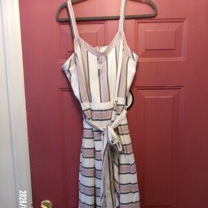 Ann Taylor LOFT 10 Womens red/blk Stripe Sleeveless v Neck Tie Waist SUNDRESS NW